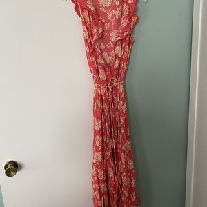 LOFT Beach Coral floral maxi wrap dress Sz L